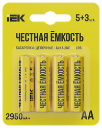 Батарейка щелочная Alkaline LR6/AA (5+3шт/блистер) ПРОМО IEK