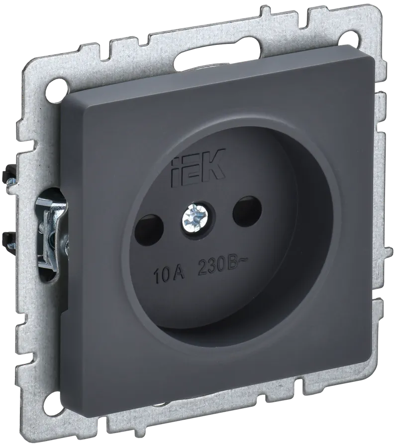 BRITE 1-gang socket without earthing with protective shutters 10A RSsh10-2-BrG graphite IEK