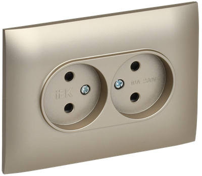 SKANDY Розетка 2-местная без заземления с защитными шторками 10А в сборе SK-R09Sh шампань IEK