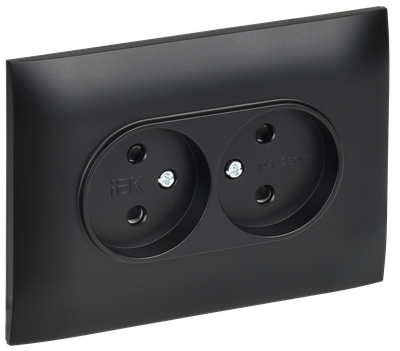SKANDY Розетка 2-местная без заземления с защитными шторками 10А в сборе SK-R09Bl черный IEK