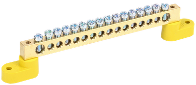 Шина PE "земля" на двух угловых изоляторах ШНИ-8х12-16-У2-Ж IEK