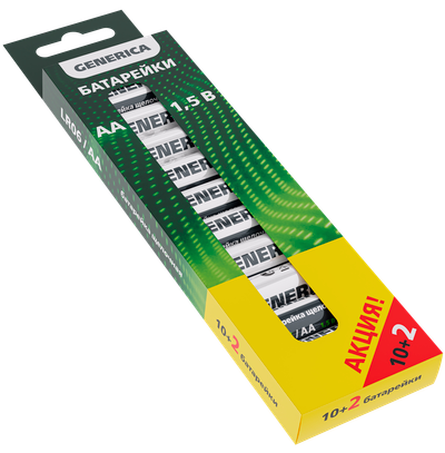 Батарейка щелочная Alkaline LR06/AA (10+2шт/кор) ПРОМО GENERICA