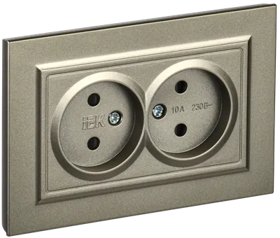 BRITE 2-gang socket without earthing with protective shutters 10A, complete RSsh12-2-BrSh champagne IEK
