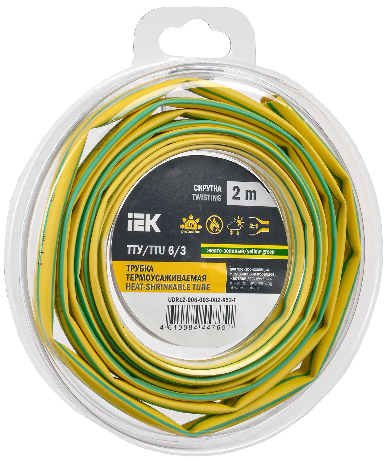 Трубка термоусадочная ТТУ нг-LS 6/3 желто-зеленая (2м/упак) IEK (UDR12-006-003-002-K52-T)