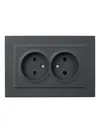BRITE 2-gang socket without earthing with protective shutters 10A, complete RSsh12-2-BrG graphite IEK2