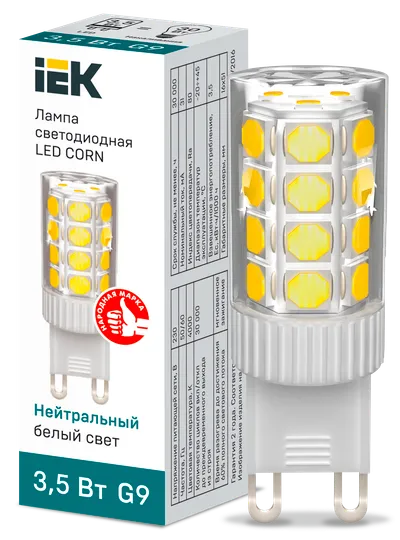 Светодиодная капсульная лампа LED CORN капсула 3,5Вт 230В 4000К керамика G9 IEK является заменой капсульных галогенных ламп соответствующего цоколя и используются как для основного освещения жилых и коммерческих помещений, так и для точечной и акцентной подсветки.