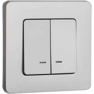 INSPIRIA Выключатель 2-клавишный с подсветкой/индикацией схема 5L 10АХ безвинтовые зажимы алюминий