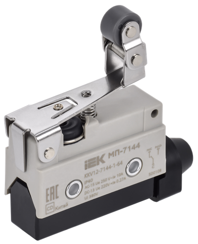 Микропереключатель концевой МП-7144 укороченный рычаг с регулируемым роликом IP40 IEK