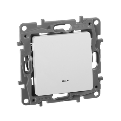 ETIKA Переключатель 1-клавишный с подсветкой/индикацией схема 6L 10АХ безвинтовые зажимы белый