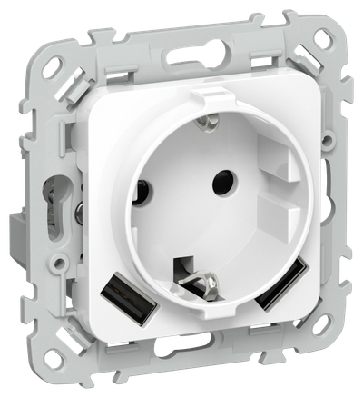 FLITE Розетка 1-местная с заземлением с защитными шторками 16А с USB A+A 3,1А РСЮша11-0-ФлБ белый IEK