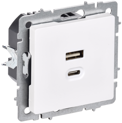 BRITE Розетка USB A+C 45Вт высокоскоростная зарядка РЮ11-2-БрАБ арктический белый IEK