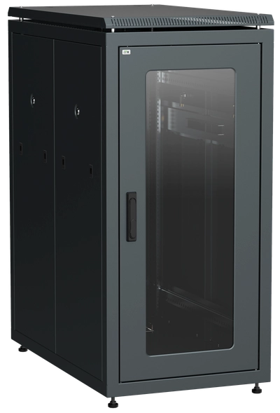 ITK LINEA N Шкаф напольный сетевой 19" 28U 800х1000мм стеклянная передняя дверь задняя металлическая черный