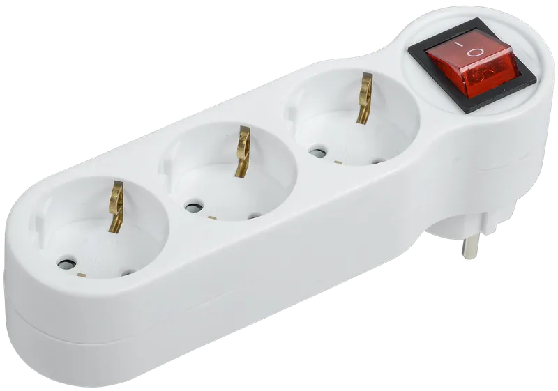 Adapter T-01/03B 3 sockets 2P+PE 16A with switch white IEK