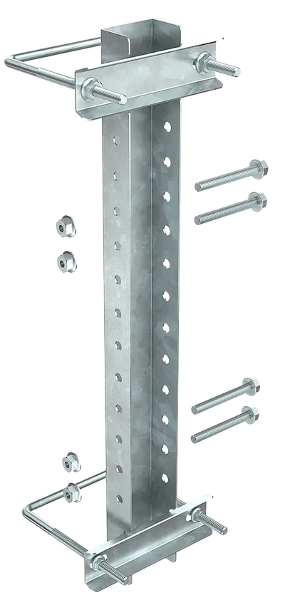 Fence post attachment is part of an installation system designed to organize cable routing, lighting, video surveillance or burglar alarms on poles and mesh panels. Scope of delivery: fastening profile 500mm, U-shaped bolt-bracket, hardware.