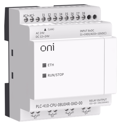 ПЛК 410 Модуль ЦПУ 4 DI 4 UI (0-10 В/DI) 4 RO 12В-24В DC или 24В AC с Ethernet портом без экрана ONI