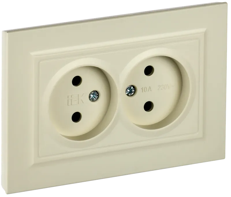BRITE Socket 2-gang without earthing without protective shutters 10A, complete RS12-2-BrKr beige IEK