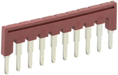 Перемычки (гребенки) используются для электрического соединения рядов клеммных сборок пружинного типа (клеммы КПИ) в системах распределения.
Устанавливаются в соответствующие пазы клеммы. Выполнены в виде медных пластин с 2, 3 или 10 выводами типа PIN, заключенных в изолятор.