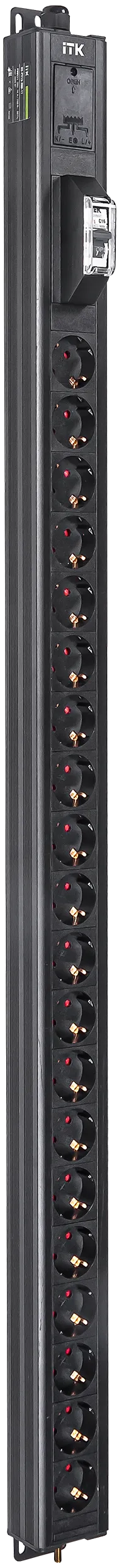 Вертикальный однотипный блок распределения питания PDU ITK включает в себя 20 розеток Schuko. PDU ITK изготавливается из высококачественных термостойких материалов и пластмасс, оснащается 2,6 метровым кабелем электропитания с вилкой Schuko. PDU ITK прекрасно справляется с задачей по электроснабжению сетевого оборудования в шкафах и стойках, а также с требованием защиты от токов короткого замыкания и перенапряжения. PDU ITK соответствует российским и международным стандартам качества и устанавливается с помощью кронштейнов, при этом положение кронштейнов можно менять, либо безынструментальным методом при помощи монтажных штифтов.