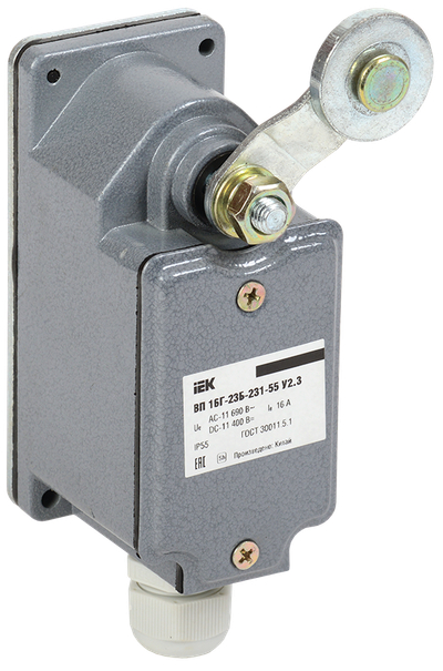 Выключатель концевой ВП 16Г-23Б-231-55 У2.3 рычаг с роликом/ход вправо/cамовозврат 1з+1р IP55 IEK