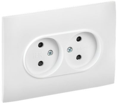 SKANDY Розетка 2-местная без заземления с защитными шторками 10А в сборе SK-R09W арктический белый IEK