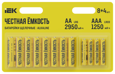 Батарейка щелочная Alkaline LR6/AA+LR03/AAA (8+4шт/блистер) IEK