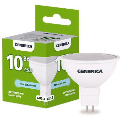 Лампа светодиодная MR16 софит 10Вт 230В 6500К GU5.3 GENERICA