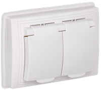 KVARTA Розетка 2-местная с заземлением с защитными шторками с крышкой 16А IP44 РСбш12-3-КБ-44 белый GENERICA