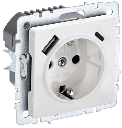 BRITE Socket 1gang grounded with protective shutters 16A with USB A+C 18W RUSh11-1-BrB white IEK