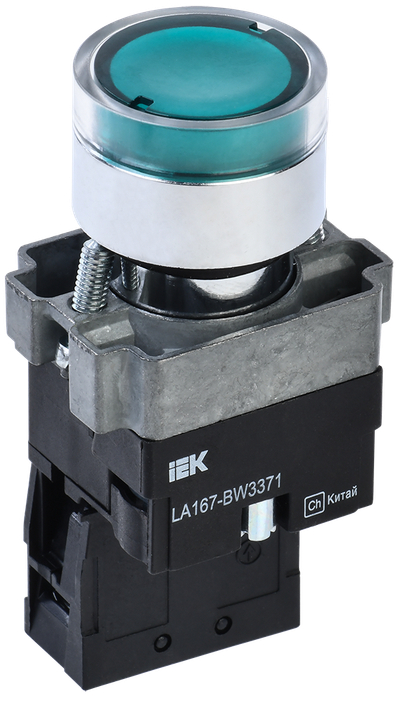 Кнопка управления LA167-BW3371 d=22мм RC 1NO с подсветкой зеленая IEK