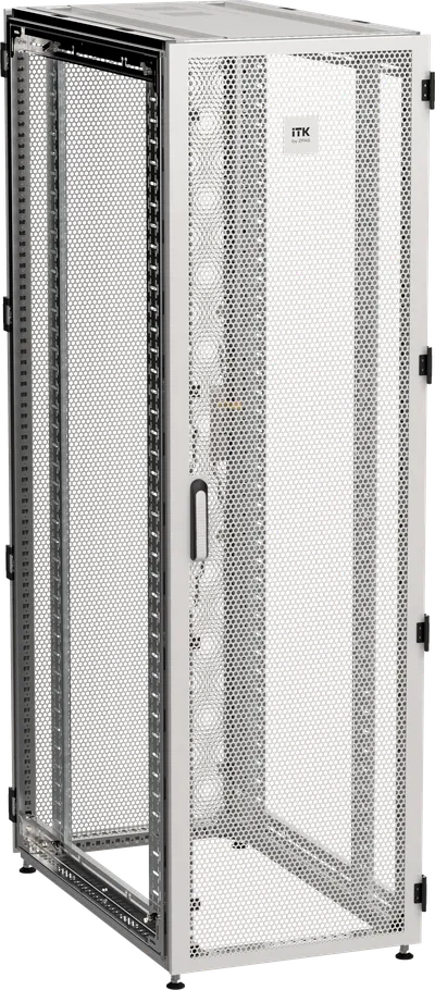 Серверный шкаф 19" ITK by ZPAS предназначен для размещения, серверного и иного телекоммуникационного оборудования. Отвечает всем необходимым требованиям для решения задач в рамках проектирования и строительства ЦОД. Ассортимент доп. оборудования и аксессуаров обеспечивает возможность организации холодных, изолированных коридоров.

Шкаф укомплектован перфорированными дверьми с площадью перфорации 86%, передняя и задняя двери - одностворчатые. 
Замки оснащены поворотной ручкой и механизмом 5-ти и точечной фиксации, что обеспечивает удобное и надежное запирание дверей.
Каркас серверного шкафа выполнен из высокопрочного замкнутого профиля, позволяющего выдерживать статическую нагрузку до 1500 кг.
Две пары оцинкованных 19" профилей, входящие в комплект шкафа 19", имеют юнитовую разметку, в двух направлениях.
Комплект заземления и ножки входят в стандартную комплектацию.

Боковые панели в комплект поставки не входят и заказываются отдельно. 
Шкаф поставляется в разобранном виде.