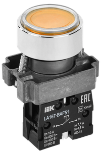 Кнопка управления LA167-BAF51 d=22мм 1з желтая IEK