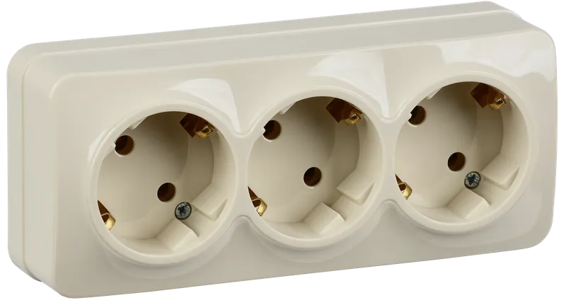 RS23-3-XK Triple socket with grounding contact 16A with opening installation GLORY (cream) IEK