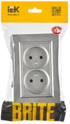 BRITE 2-gang socket without earthing with protective shutters 10A, assembled RSsh12-2-BrS steel IEK1