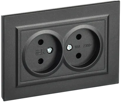 BRITE Socket 2-gang without earthing without protective shutters 10A, complete RS12-2-BrCh black IEK