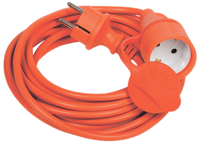 Шнур УШ-01РВ оранжевый с вилкой и розеткой с заземлением 2P+PE/10метров 3х1,0мм2 IP44 IEK