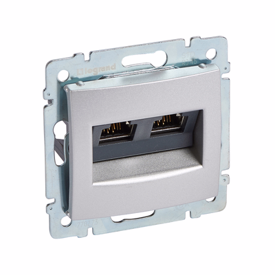VALENA Розетка компьютерная двойная RJ45 10GB категория 6 STP алюминий