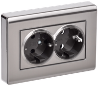 BRITE Розетка 2-местная с заземлением без защитных шторок плоская 16А в сборе РСПл12-3-БрГН металл хром/никель IEK