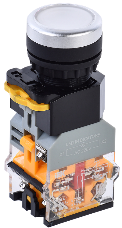 Кнопка управления D8-11D d=22мм 1NO+1NC с подсветкой белая IEK