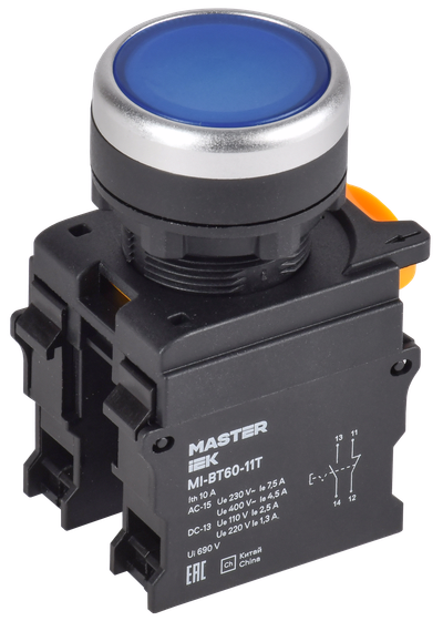 Latching button d=22mm 1NO+1NC blue MASTER IEK