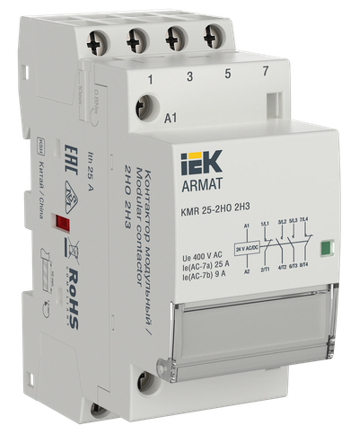 ARMAT Контактор модульный KMR 25А 24В AC/DC 2НО 2НЗ IEK