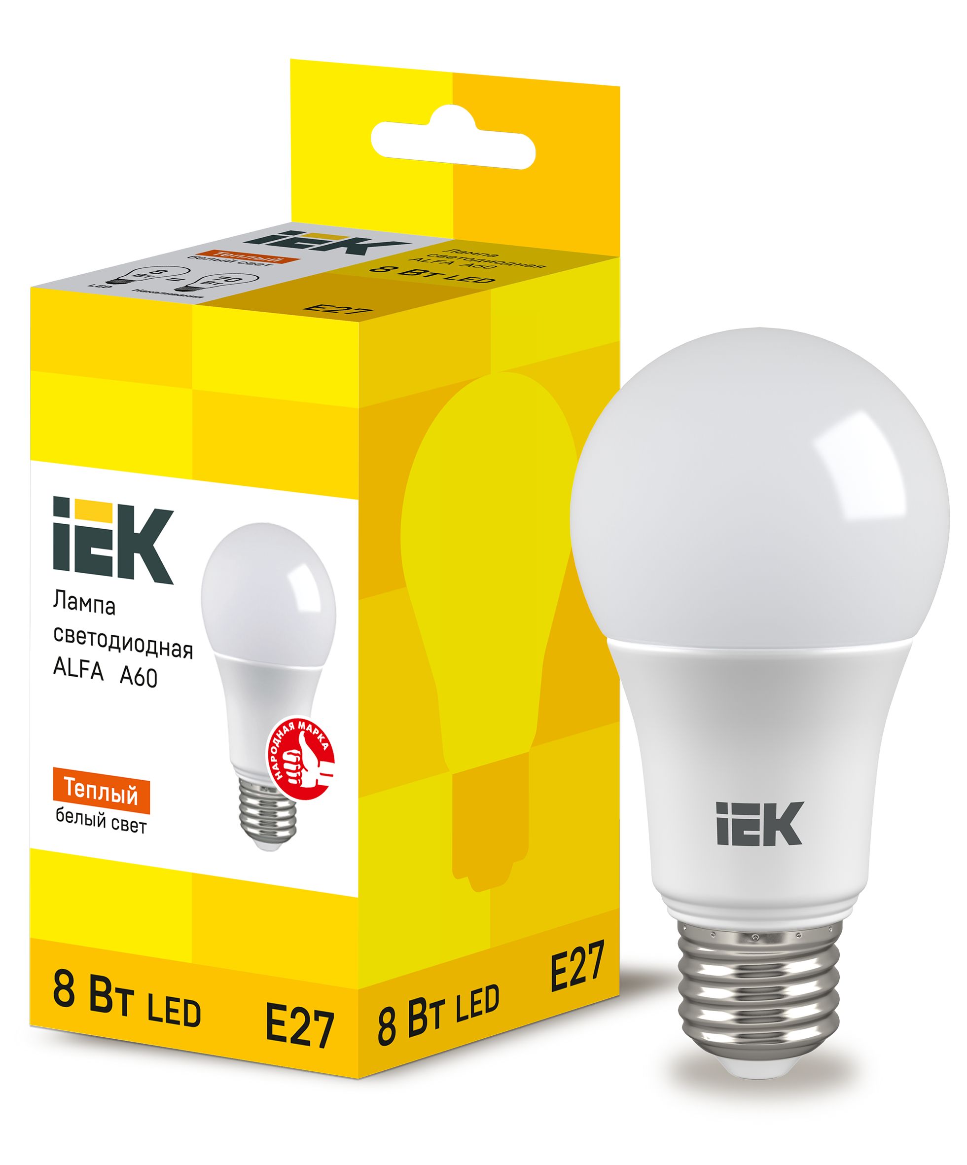 Лампа светодиодная ALFA A60 груша 8Вт 230В 3000К E27 (6шт) IEK (LLA-A60-8-230-30-E27-6)