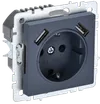BRITE Socket outlet 1-gang with earthing with protective shutters 16A with USB A+A 5V 2.1A RYush10-1-BrM marengo IEK0