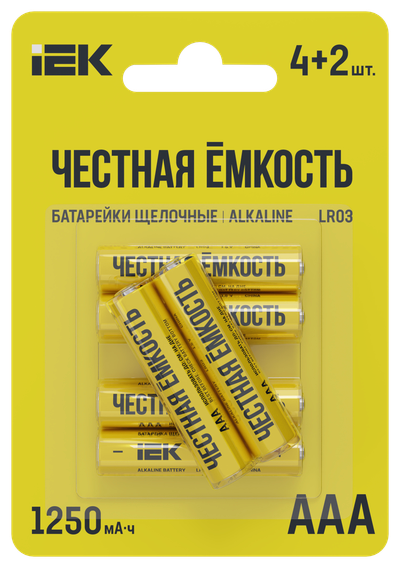 Батарейка щелочная Alkaline LR03/AAA (4+2шт/блистер) ПРОМО IEK