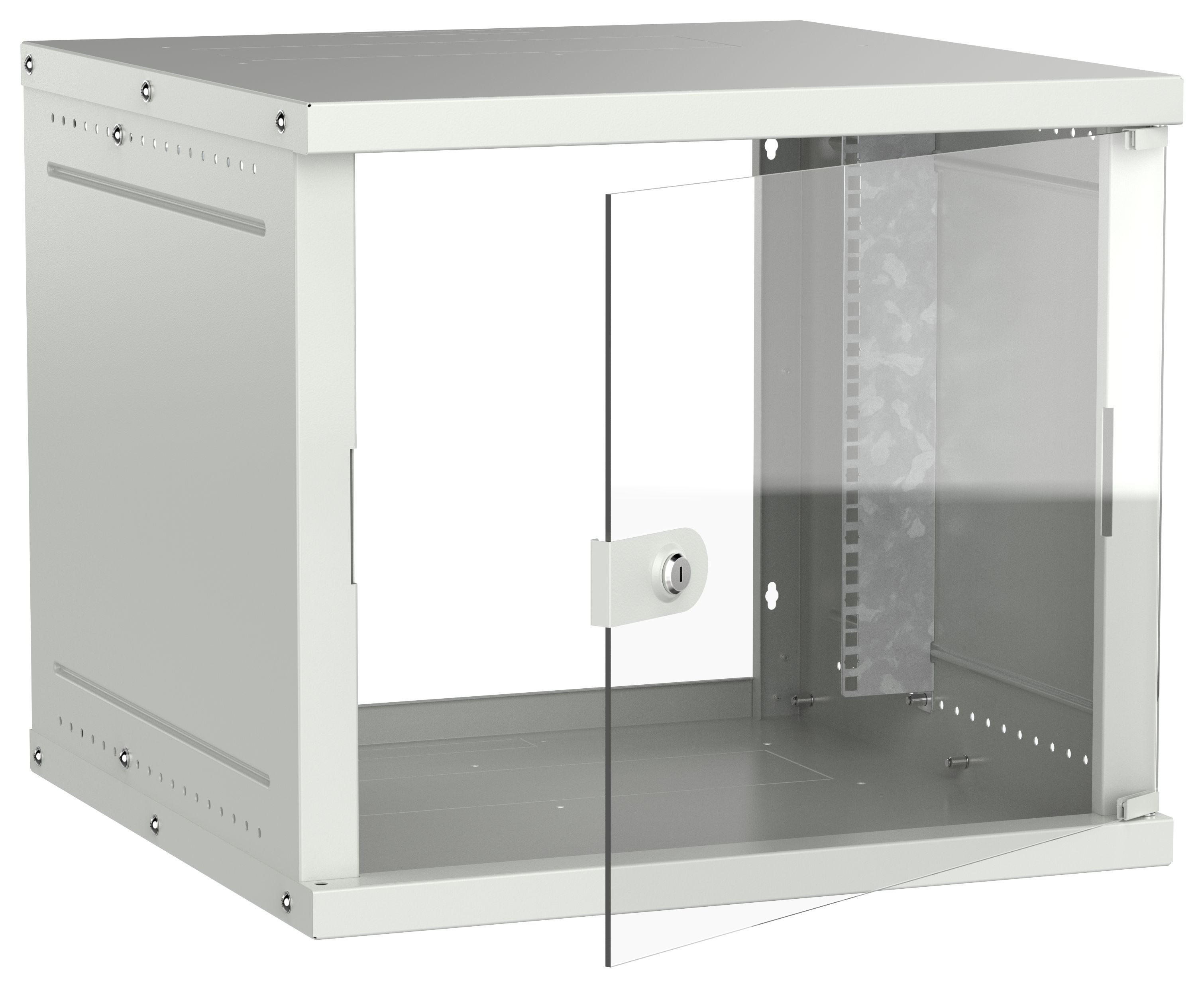 Шкаф настенный 19" 9U 600х600мм стеклянная дверь серый GENERICA (LWE3-09U66-GF-G)