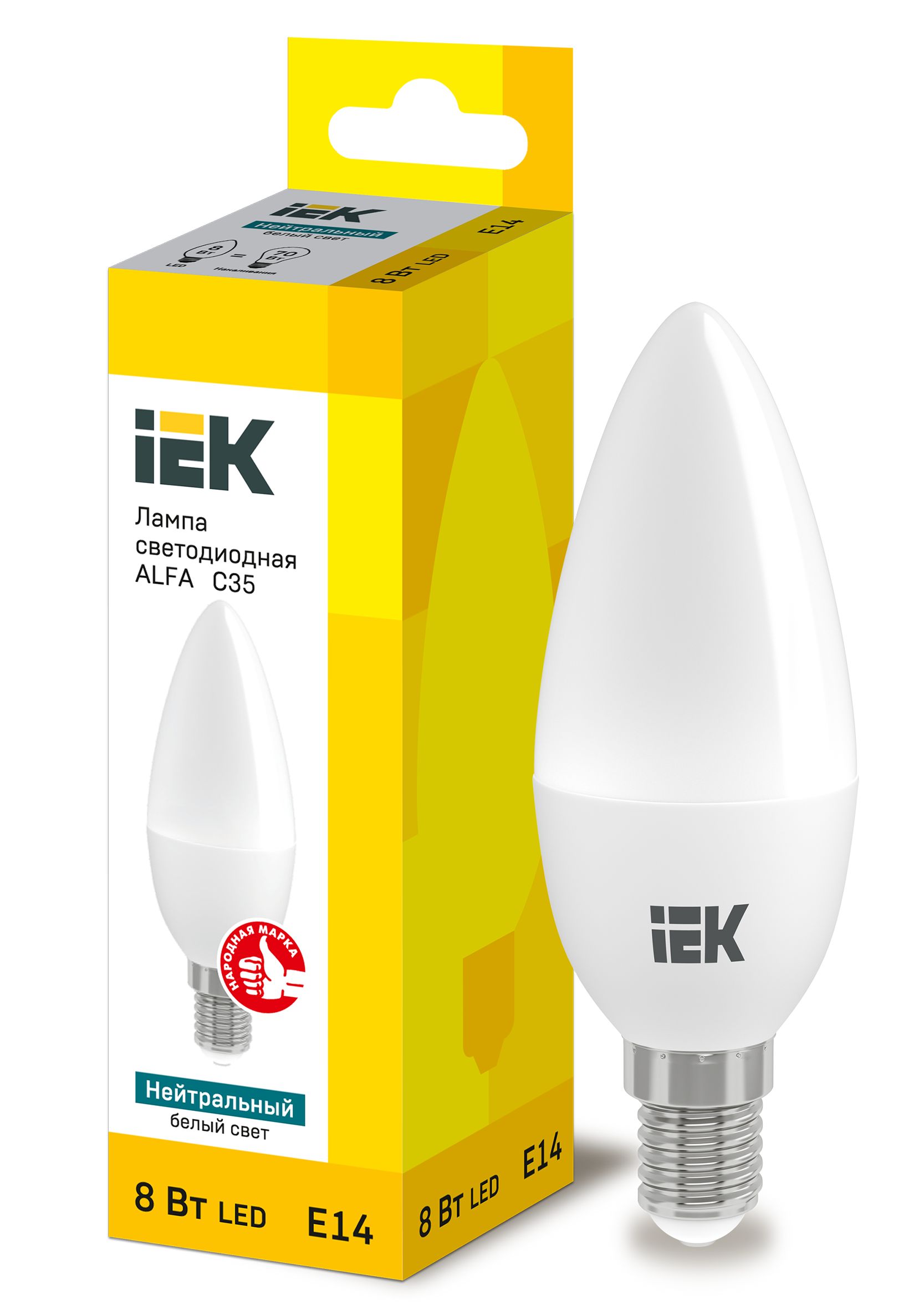Лампа светодиодная ALFA C35 свеча 8Вт 230В 4000К E14 (6шт) IEK (LLA-C35-8-230-40-E14-6)