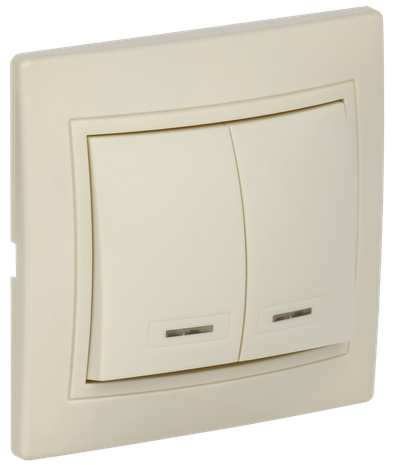 KVARTA Выключатель 2-клавишный с индикацией 10А ВС10-2-1-ККм кремовый GENERICA