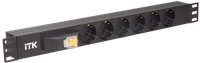 ITK PDU 6 розеток DIN49440 (нем. cтанд.), с автоматом на 10А,1U, без шнура, вх. IEC320 C14, алюминиевый профиль, черный