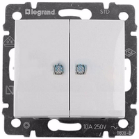 VALENA DIY Выключатель 2-клавишный с индикацией схема 5L 10АХ безвинтовые зажимы белый