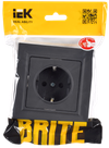 BRITE Розетка 1-местная с заземлением с защитными шторками 16А в сборе РСР14-1-0-БрГ графит IEK1