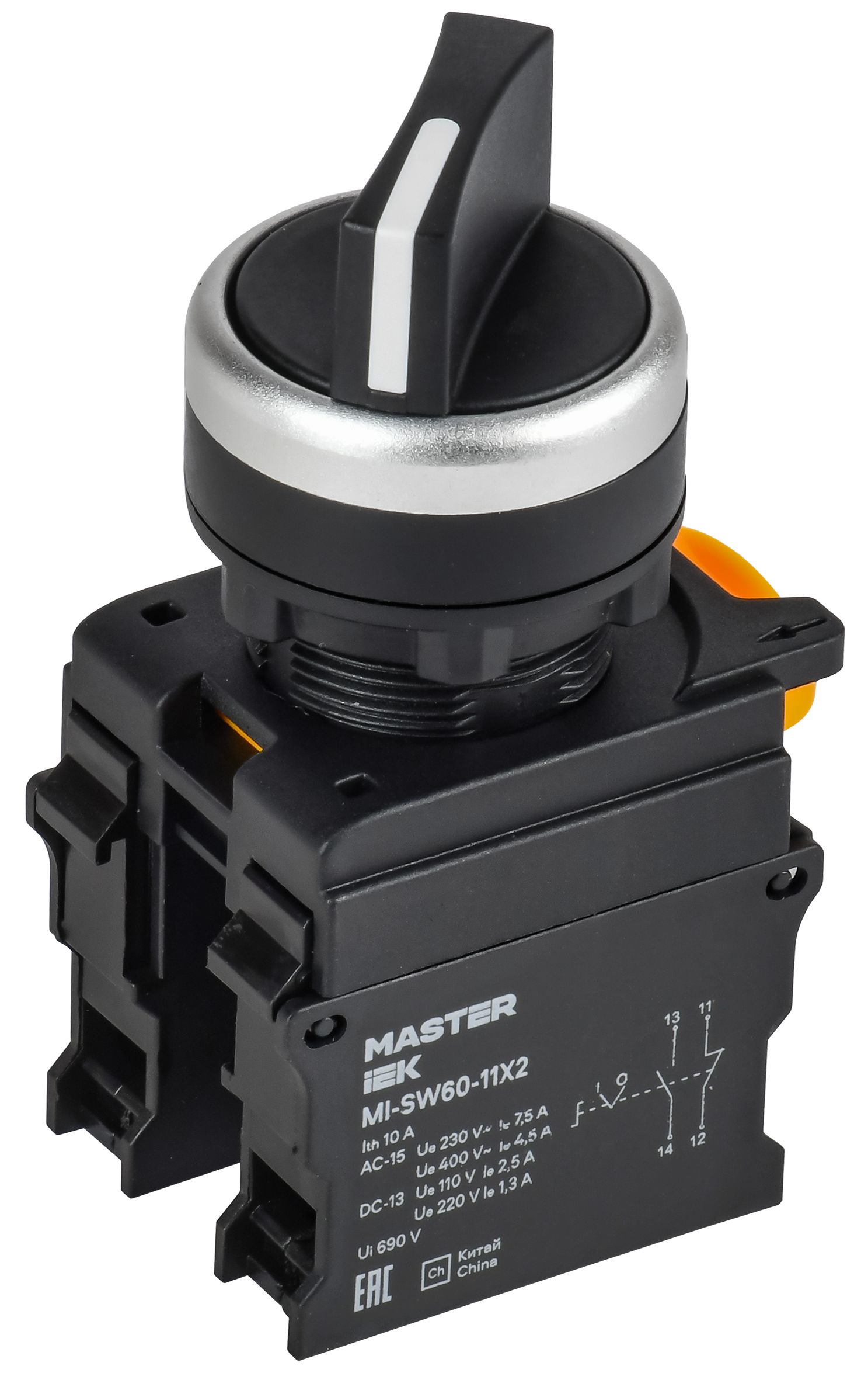 Переключатель на 2 положения 1NO+1NC чёрный MASTER IEK (MI-SW60-11X2-3-24-2-K02)